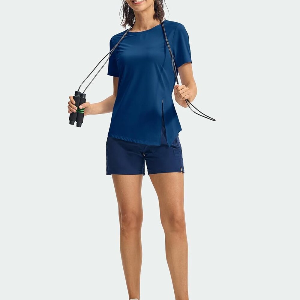 Women's Short Sleeve Workout Tops T-Shirts Breathable Quick Dry UPF 30+ Athletic - Picture 6 of 7